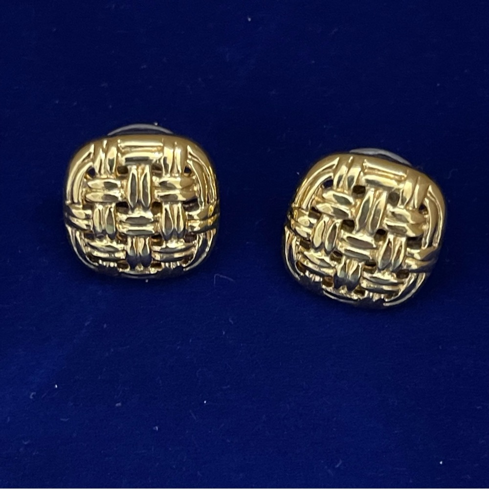 Vintage Goldtone Basketweave Square Earrings
